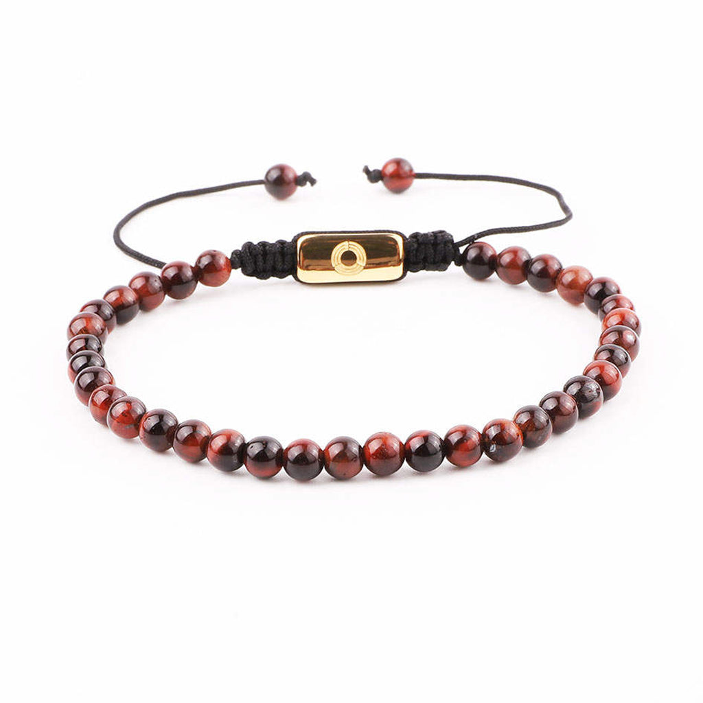 front 4mm macrame bracelet made with premium red tiger's eye stones